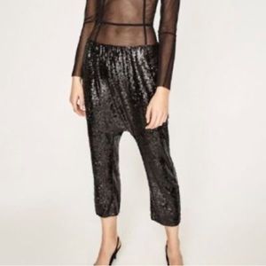 Zara Woman Black Sequin Harem Pants- NWT